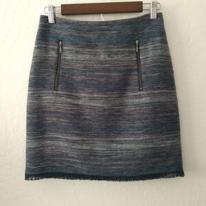 LOFT Tweed Fringe Pencil Skirt with Zipper Accents